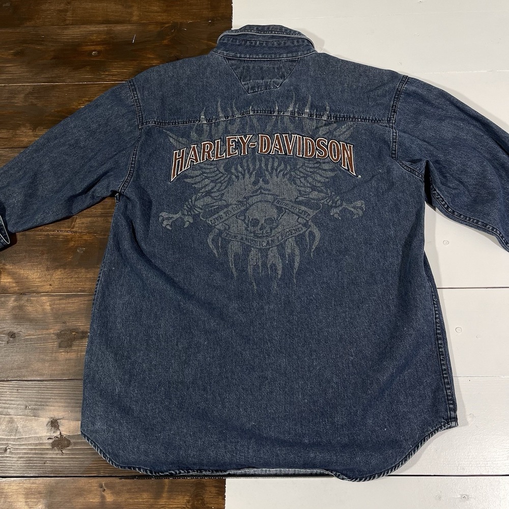 Harley Davidson Embroidered Denim Button Shirt